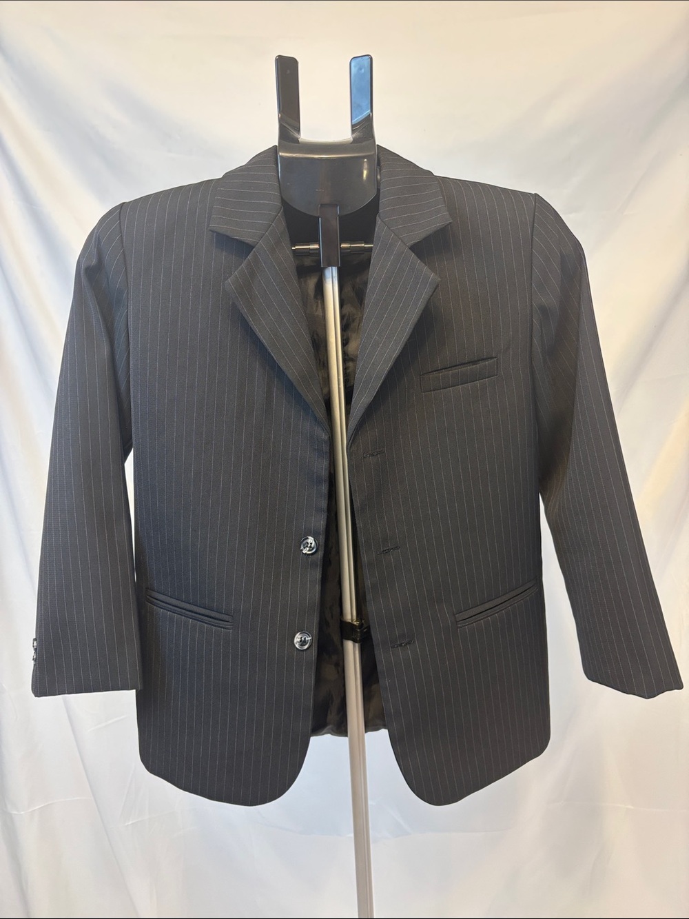 Fouger USA Boys Black Pinstripe Blazer Suiting Jacket Size 10 Flaw
